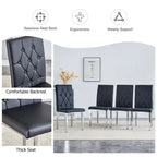 High Back Dining Chair Set of 4 Button Plaid Tufted Soft Cushion Side Chair Living Room Accent Chair Armless Chair