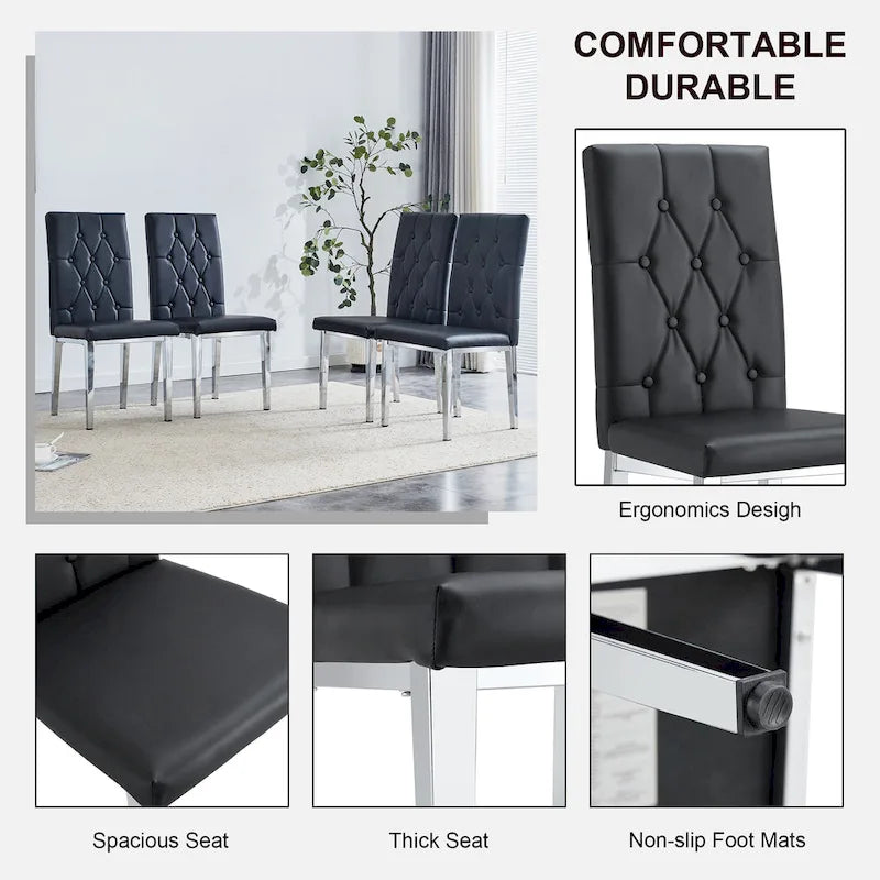 High Back Dining Chair Set of 4 Button Plaid Tufted Soft Cushion Side Chair Living Room Accent Chair Armless Chair