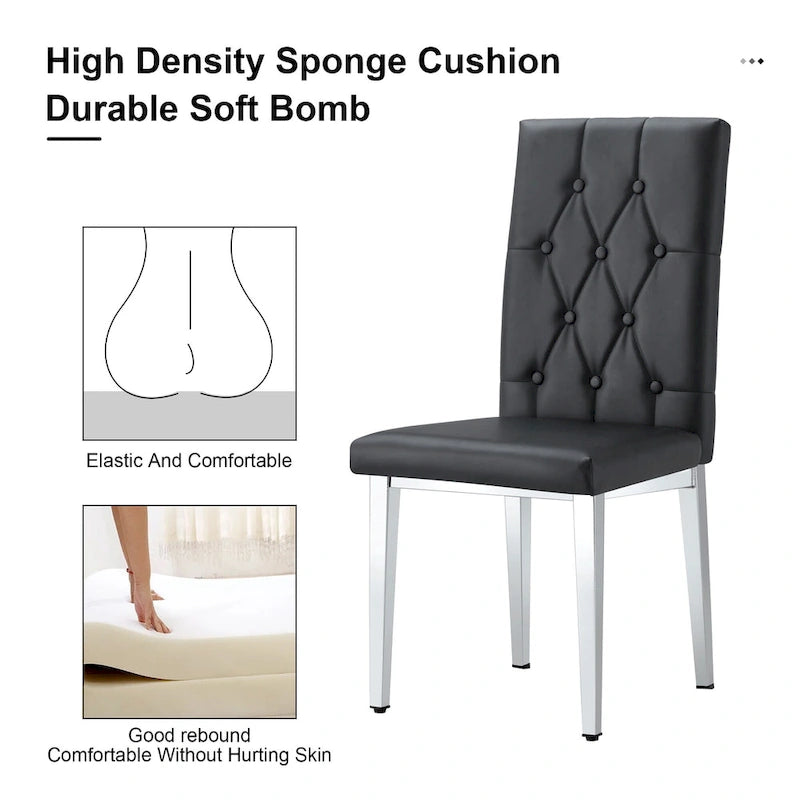 High Back Dining Chair Set of 4 Button Plaid Tufted Soft Cushion Side Chair Living Room Accent Chair Armless Chair