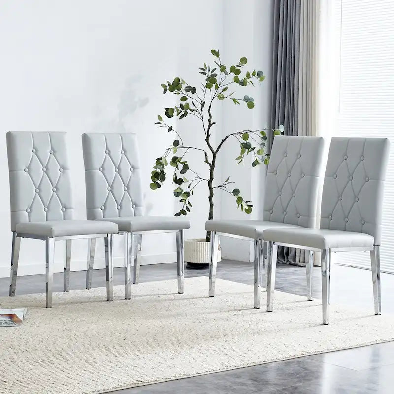 High Back Dining Chair Set of 4 Button Plaid Tufted Soft Cushion Side Chair Living Room Accent Chair Armless Chair