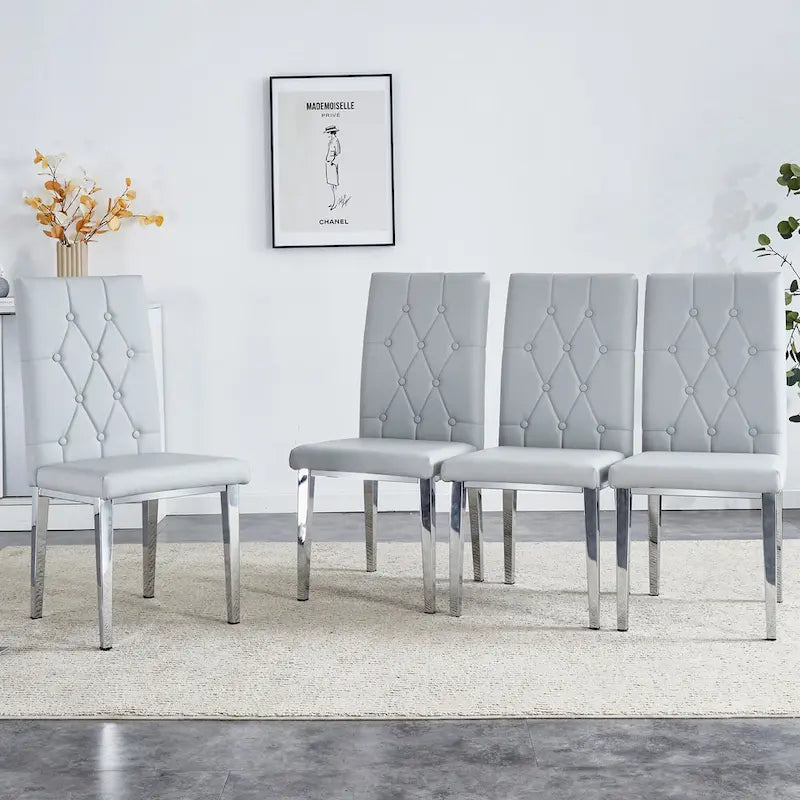 High Back Dining Chair Set of 4 Button Plaid Tufted Soft Cushion Side Chair Living Room Accent Chair Armless Chair
