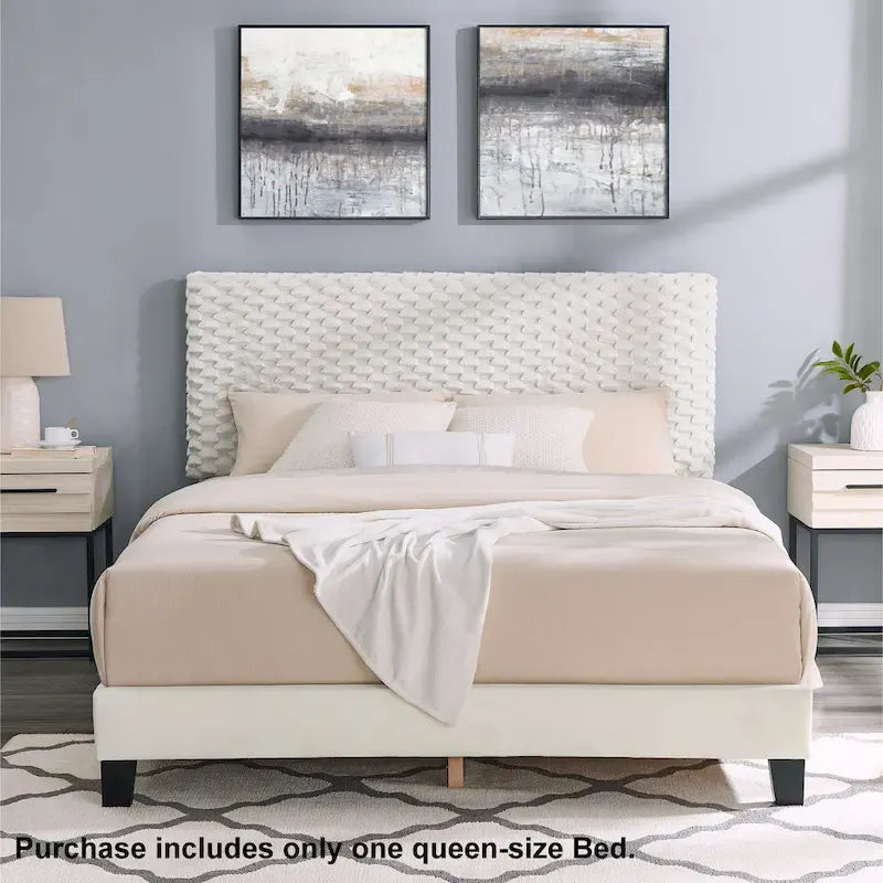 Queen Platform Bed with Adjustable Headboard, Dove Fabric