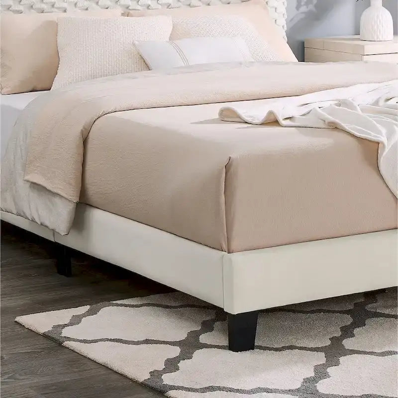 Queen Platform Bed with Adjustable Headboard, Dove Fabric