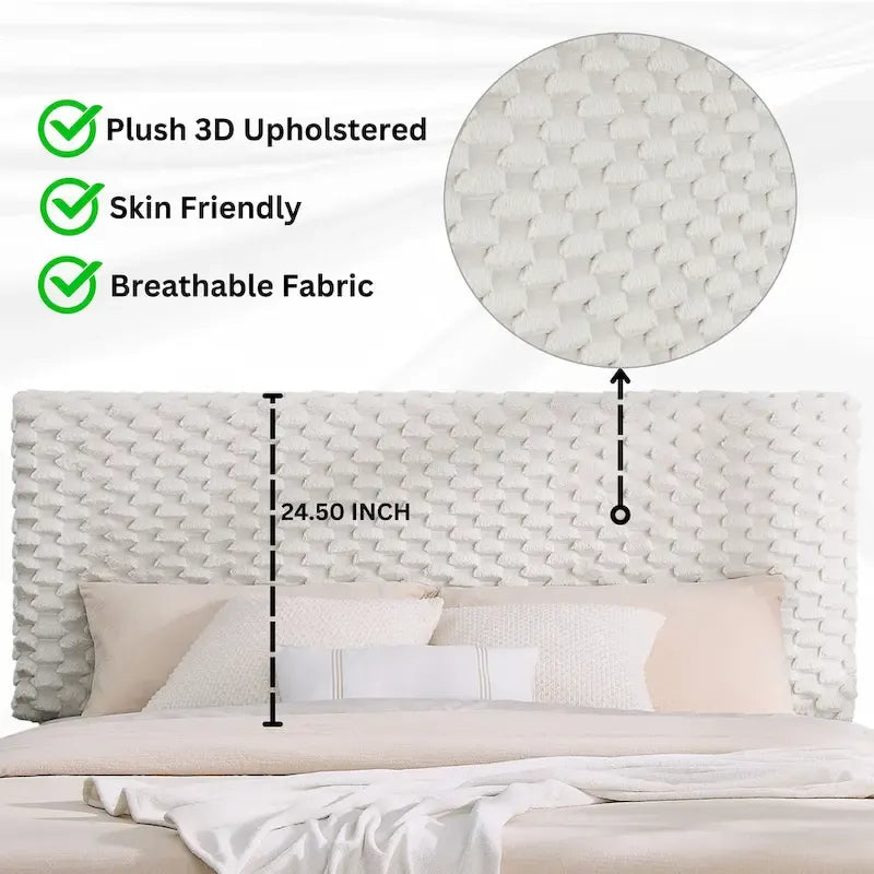 Queen Platform Bed with Adjustable Headboard, Dove Fabric