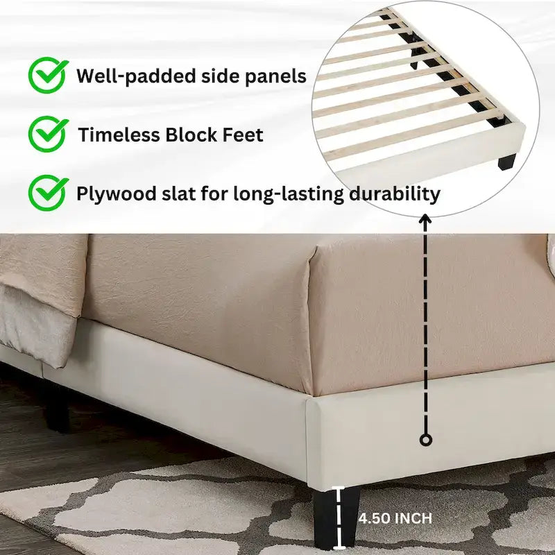 Queen Platform Bed with Adjustable Headboard, Dove Fabric
