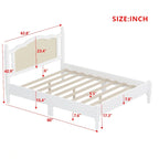 Queen Wood Platform Bed with Rattan Headboard & Arc Base