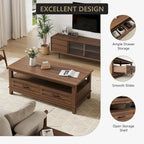 Farmhouse Coffee Table with Drawers and Open Shelf - N/A
