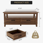 Farmhouse Coffee Table with Drawers and Open Shelf - N/A