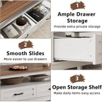 Farmhouse Coffee Table with Drawers and Open Shelf - N/A