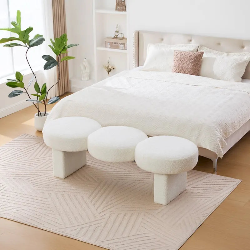 56.3W Boucle Upholstered Bedroom Bench for Entryway End of Bed - 56.3W x 19.7D x 17.7H