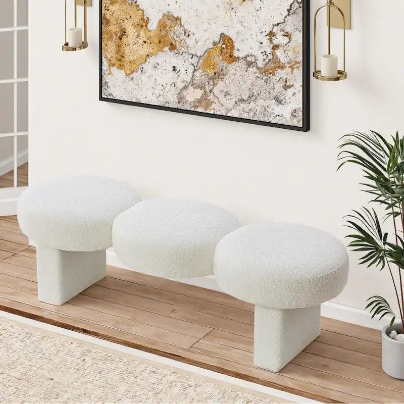 56.3W Boucle Upholstered Bedroom Bench for Entryway End of Bed - 56.3W x 19.7D x 17.7H