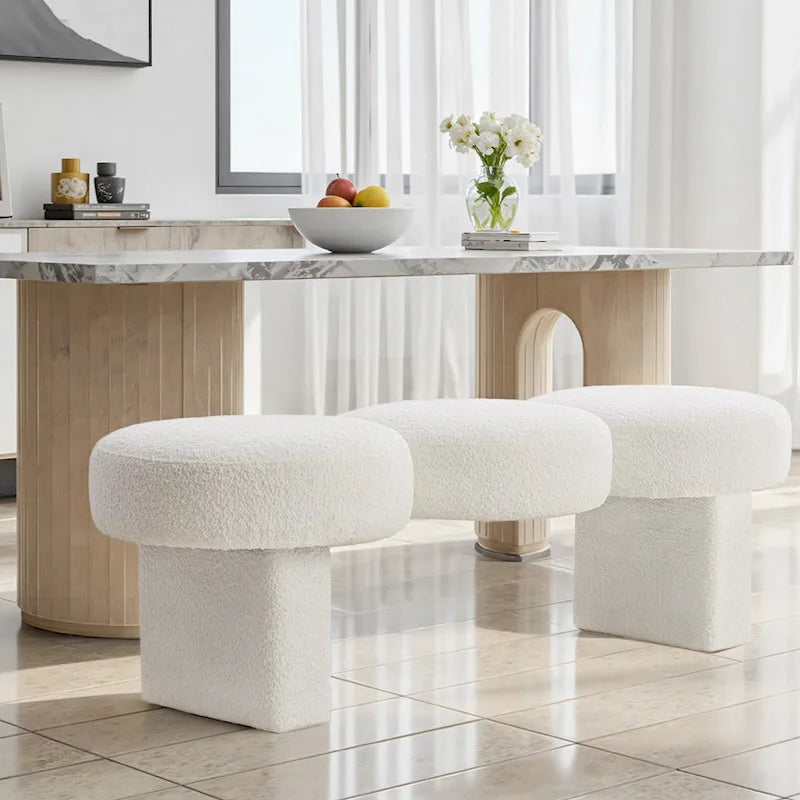 56.3W Boucle Upholstered Bedroom Bench for Entryway End of Bed - 56.3W x 19.7D x 17.7H