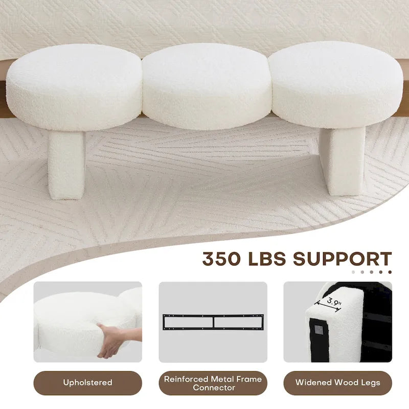 56.3W Boucle Upholstered Bedroom Bench for Entryway End of Bed - 56.3W x 19.7D x 17.7H