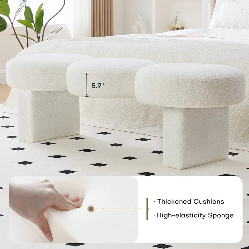 56.3W Boucle Upholstered Bedroom Bench for Entryway End of Bed - 56.3W x 19.7D x 17.7H