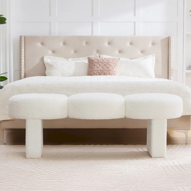 56.3W Boucle Upholstered Bedroom Bench for Entryway End of Bed - 56.3W x 19.7D x 17.7H