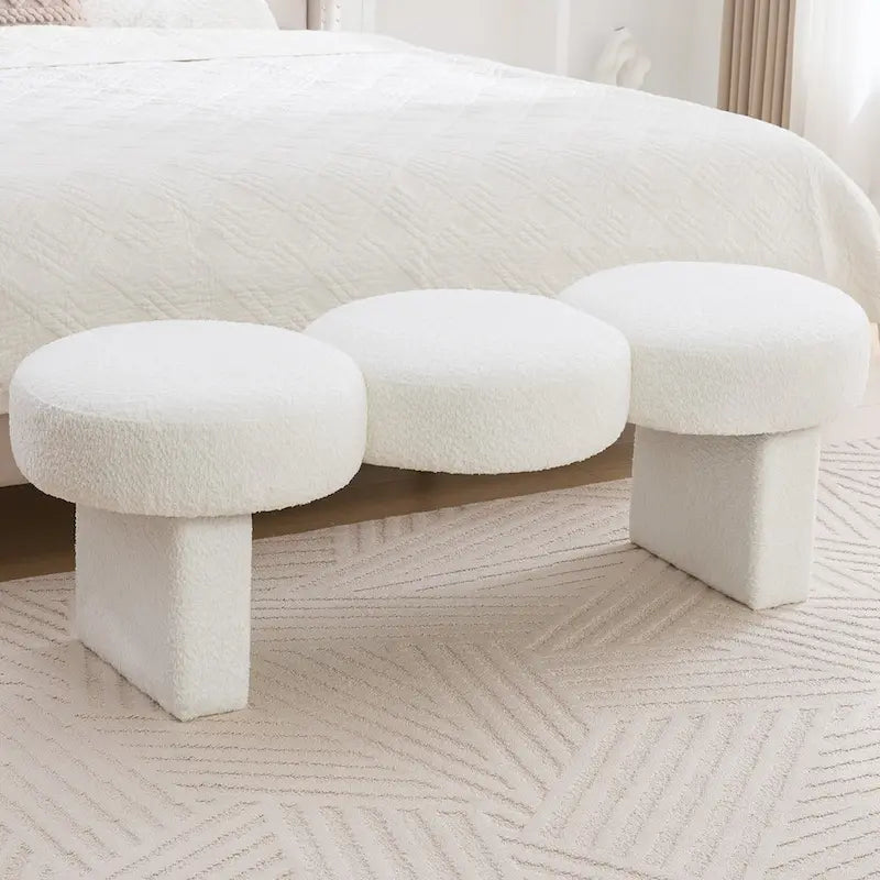 56.3W Boucle Upholstered Bedroom Bench for Entryway End of Bed - 56.3W x 19.7D x 17.7H
