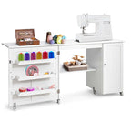 Costway Folding Sewing Table Shelves Storage Cabinet Craft Cart with - See Details