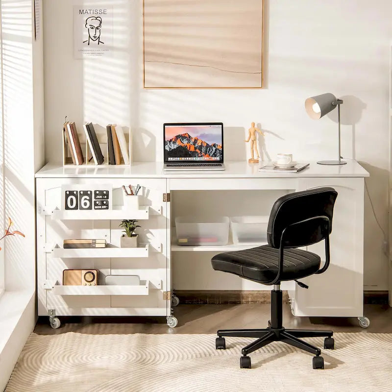Costway Folding Sewing Table Shelves Storage Cabinet Craft Cart with - See Details