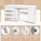 Costway Folding Sewing Table Shelves Storage Cabinet Craft Cart with - See Details