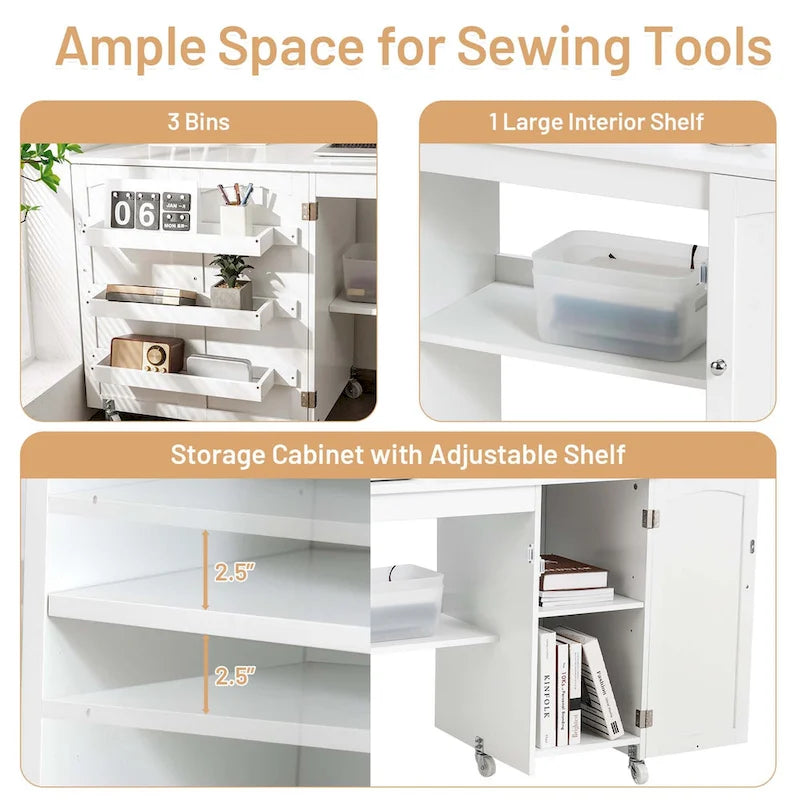 Costway Folding Sewing Table Shelves Storage Cabinet Craft Cart with - See Details