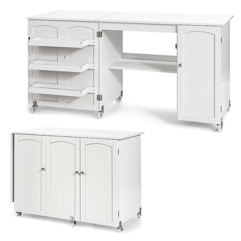 Costway Folding Sewing Table Shelves Storage Cabinet Craft Cart with - See Details