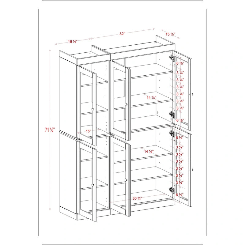 Palace Imports 100% Solid Wood 48.5 Pantry China Cabinet with Clear Glass Doors and Adjustable Shelves