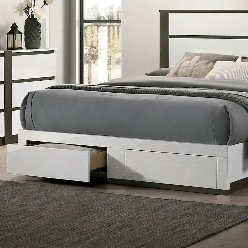 Furniture of America Conjira Modern 2-Piece White Wood Storage Bed and Nightstand Set