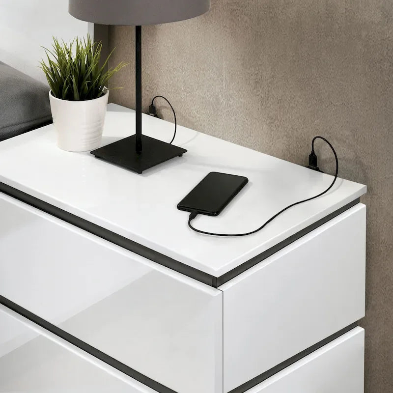 Furniture of America Conjira Modern 2-Piece White Wood Storage Bed and Nightstand Set