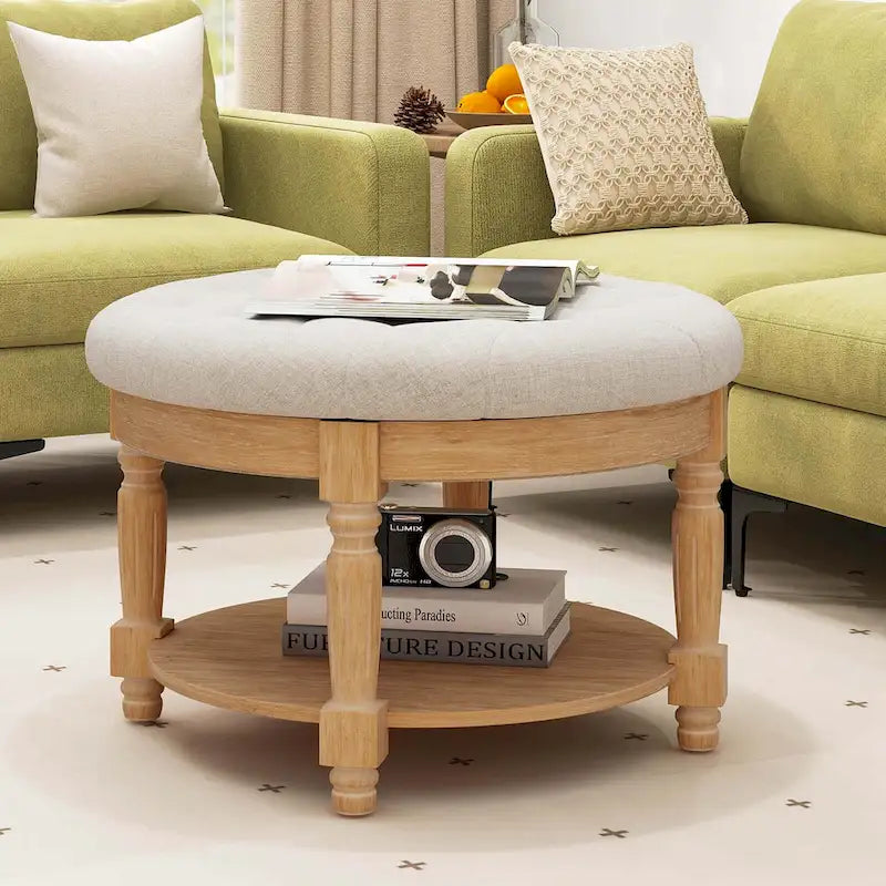 Costway 29 Large Round Ottoman Coffee Table Storage Bench with