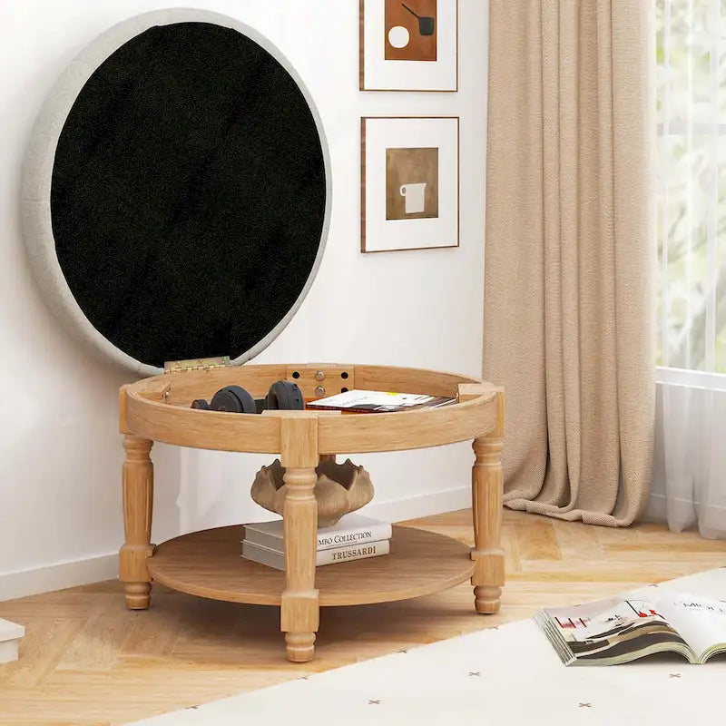 Costway 29 Large Round Ottoman Coffee Table Storage Bench with