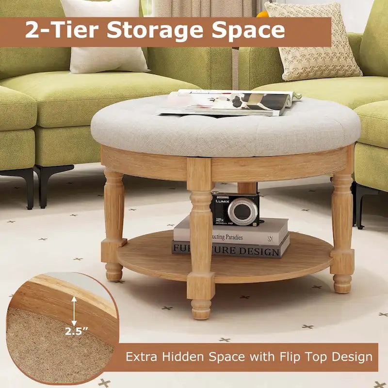Costway 29 Large Round Ottoman Coffee Table Storage Bench with