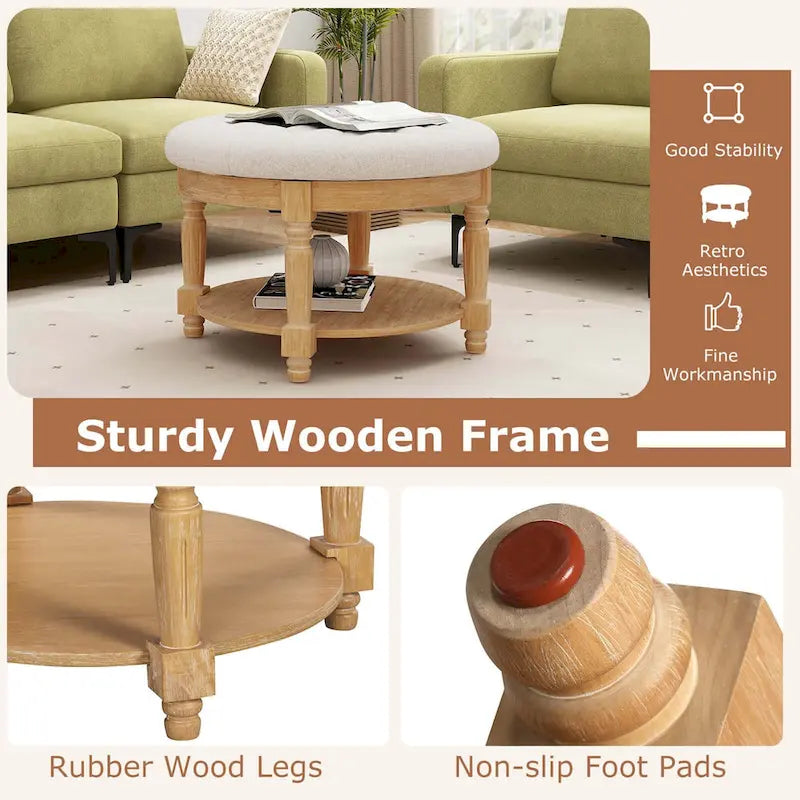 Costway 29 Large Round Ottoman Coffee Table Storage Bench with