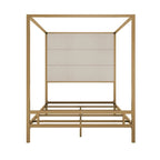 Sleek Modern Metal Canopy Bed with Tall Linen Upholstered Headboard