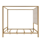 Sleek Modern Metal Canopy Bed with Tall Linen Upholstered Headboard