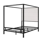 Sleek Modern Metal Canopy Bed with Tall Linen Upholstered Headboard