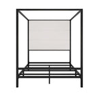 Sleek Modern Metal Canopy Bed with Tall Linen Upholstered Headboard