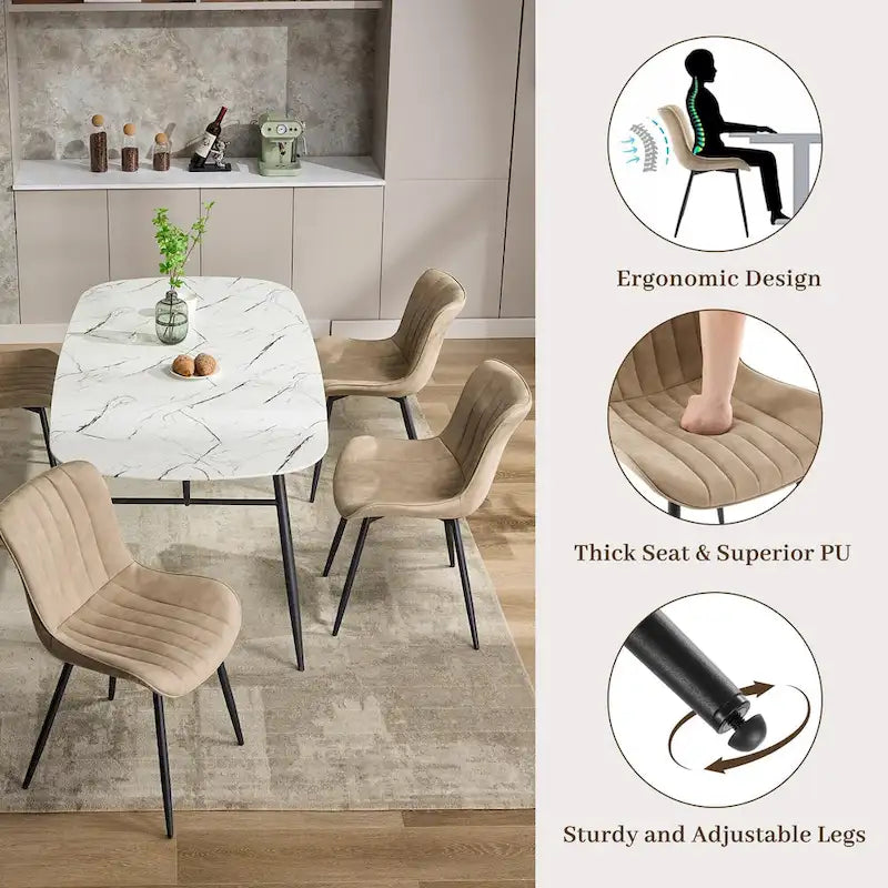 Living Dining Chairs Set of 2, Faux Leather Armless Side Chairs with Metal Legs