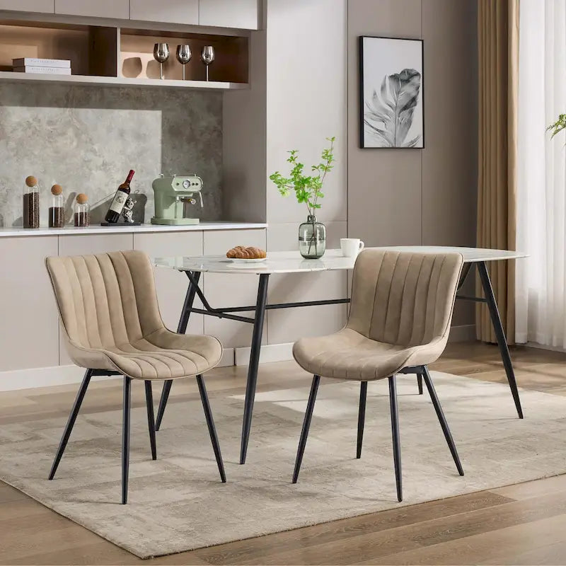 Living Dining Chairs Set of 2, Faux Leather Armless Side Chairs with Metal Legs
