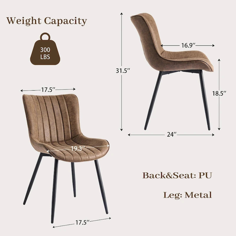 Living Dining Chairs Set of 2, Faux Leather Armless Side Chairs with Metal Legs