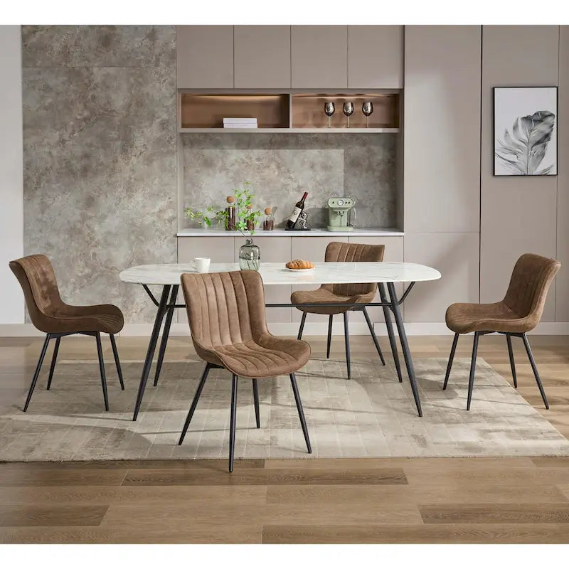 Living Dining Chairs Set of 2, Faux Leather Armless Side Chairs with Metal Legs