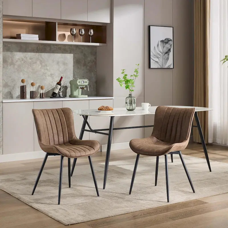 Living Dining Chairs Set of 2, Faux Leather Armless Side Chairs with Metal Legs