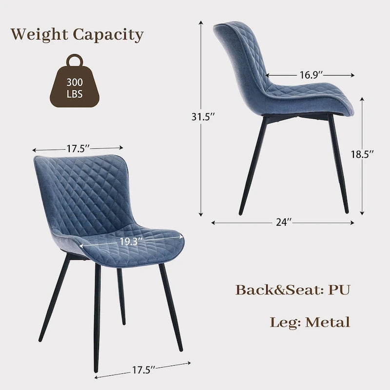 Living Dining Chairs Set of 2, Faux Leather Armless Side Chairs with Metal Legs