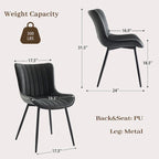 Living Dining Chairs Set of 2, Faux Leather Armless Side Chairs with Metal Legs