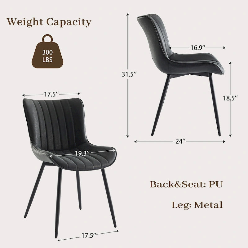 Living Dining Chairs Set of 2, Faux Leather Armless Side Chairs with Metal Legs