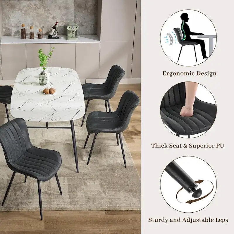 Living Dining Chairs Set of 2, Faux Leather Armless Side Chairs with Metal Legs