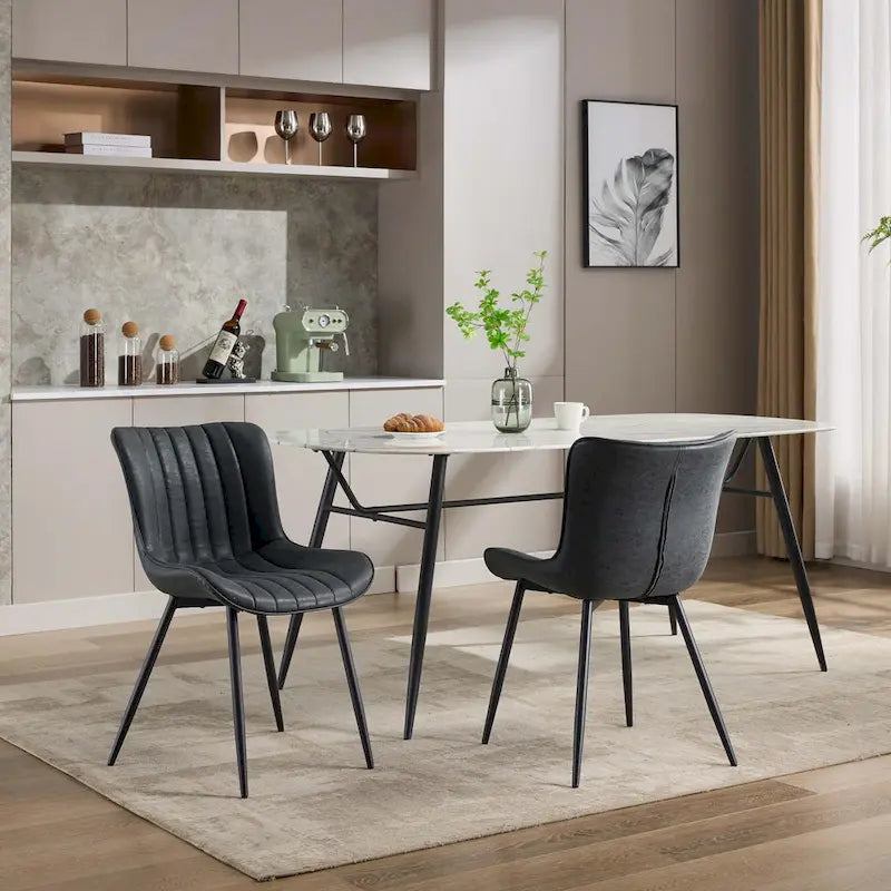 Living Dining Chairs Set of 2, Faux Leather Armless Side Chairs with Metal Legs