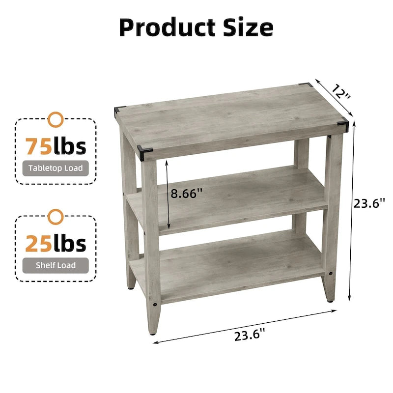 Farmhouse End Table, 3 Tier Rustic Side Table