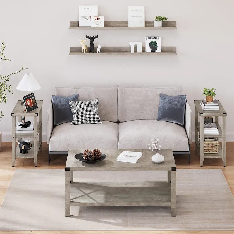 Farmhouse End Table, 3 Tier Rustic Side Table