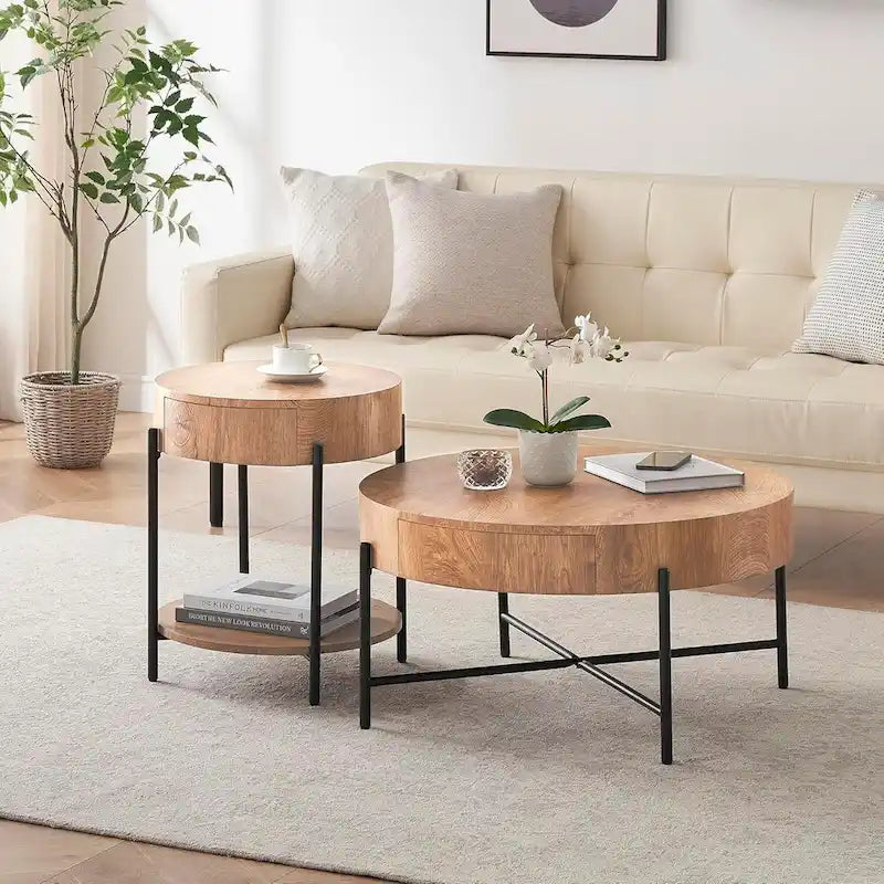 Coffee Table with Drawers Round Center Table