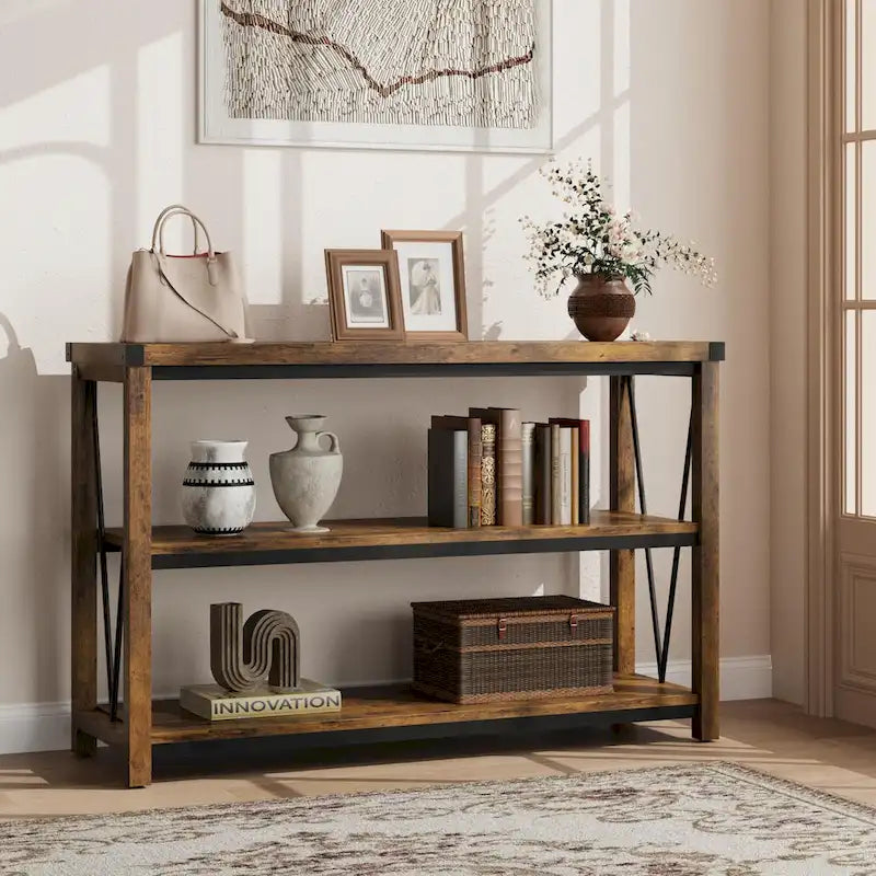 Farmhouse Entryway Table,47 Inch Narrow Long Console Table with Storage